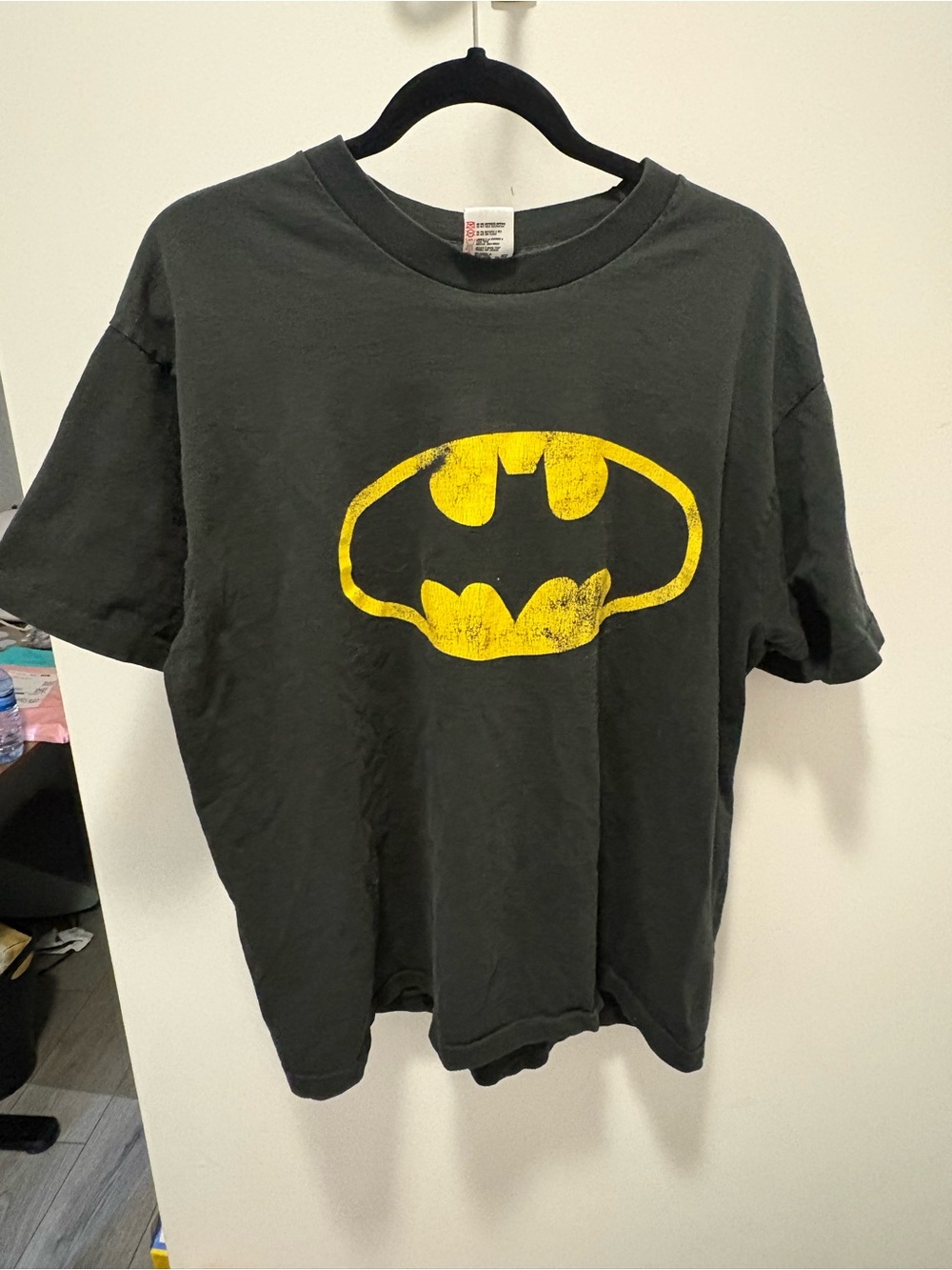 Vintage Fruit of the Loom Black T-Shirt with Batman Yellow Graphic